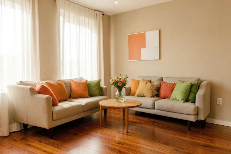 Um corretor de imóveis mostrando uma casa para um casal interessado.