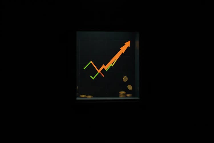 Bolsa de valores com gráfico de alta e moedas caindo