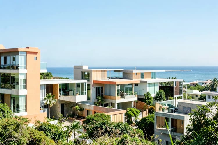 Conjunto de prédios residenciais modernos em Balneário Piçarras com vista para o mar