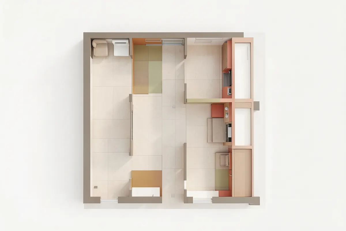 Planta baixa de um apartamento moderno com móveis planejados em Balneário Piçarras