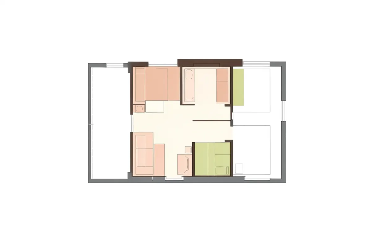 Planta baixa de um apartamento moderno com 3 quartos e suíte